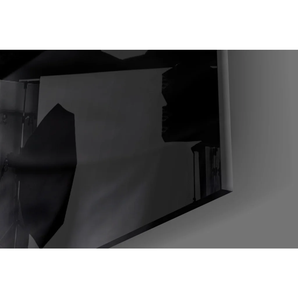 Striking Green Eyed Batman glass wall art with black leather wallet chain