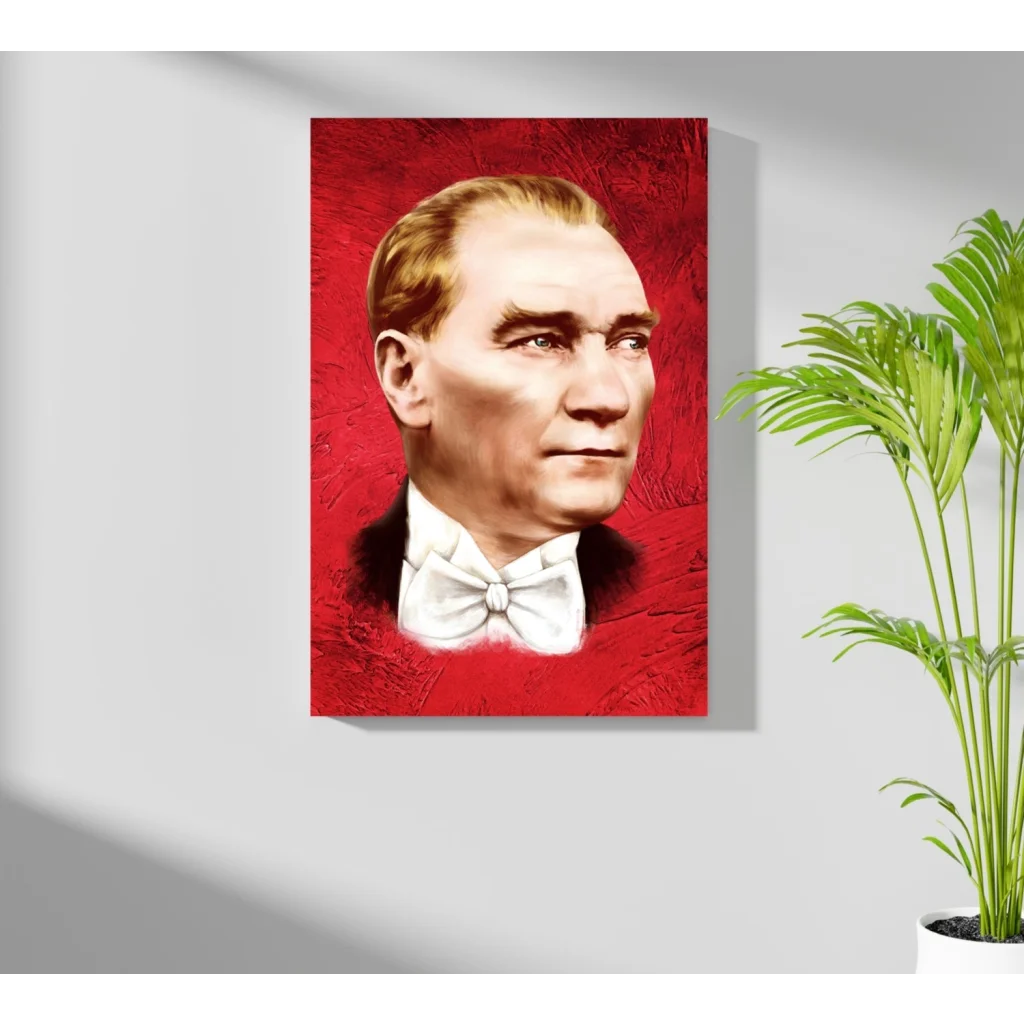 Vibrant red canvas portrait of gentleman in white bow tie formal attire