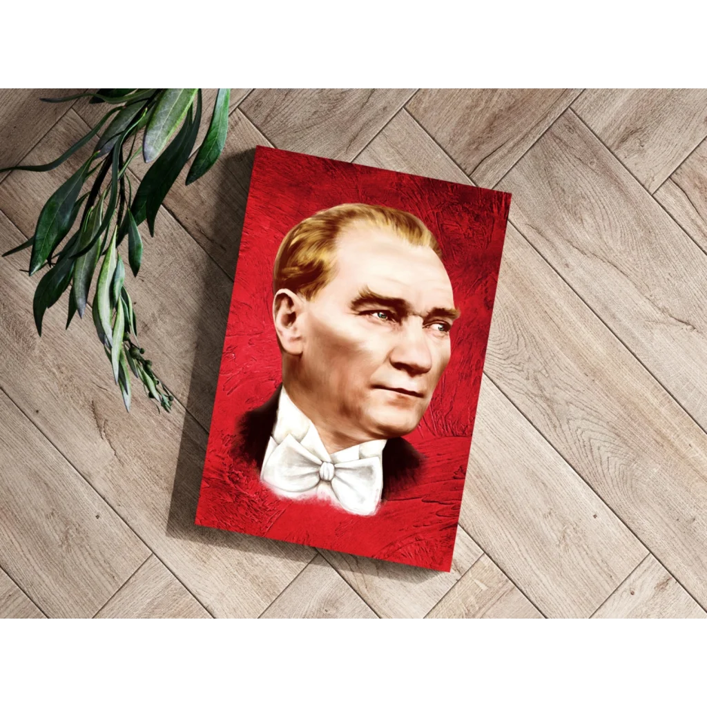 Striking red canvas portrait of gentleman in white bow tie