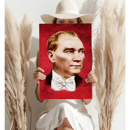 Striking red portrait canvas of gentleman in white bow tie