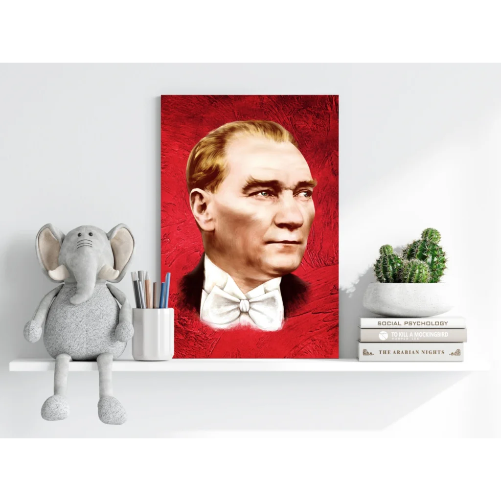 Vibrant red canvas portrait of gentleman in white bow tie formal attire