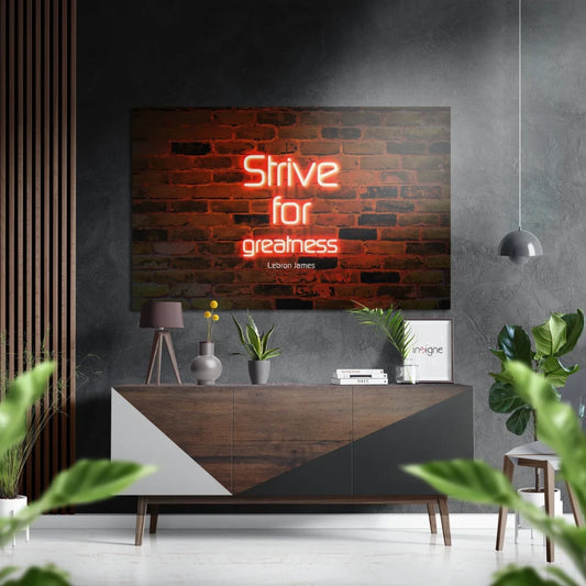 Strive for Greatness Neon Brick Wall Brushed Aluminium Dibond Art | Insigneart USA | vintageantiquesgifts.com