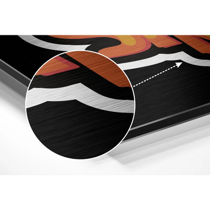 Fiery abstract flame art on brushed aluminium dibond