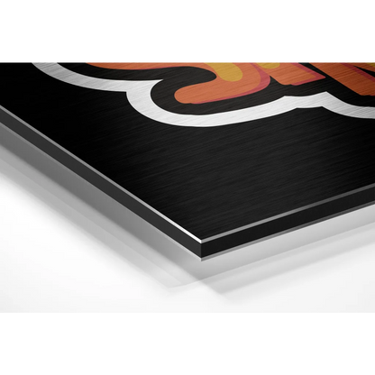 Fiery abstract orange yellow art on brushed aluminium dibond print