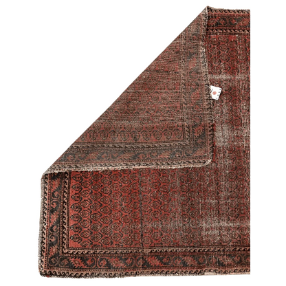 Vintage 1900s Persian hand-knotted wool rug in red and black with geometric borders