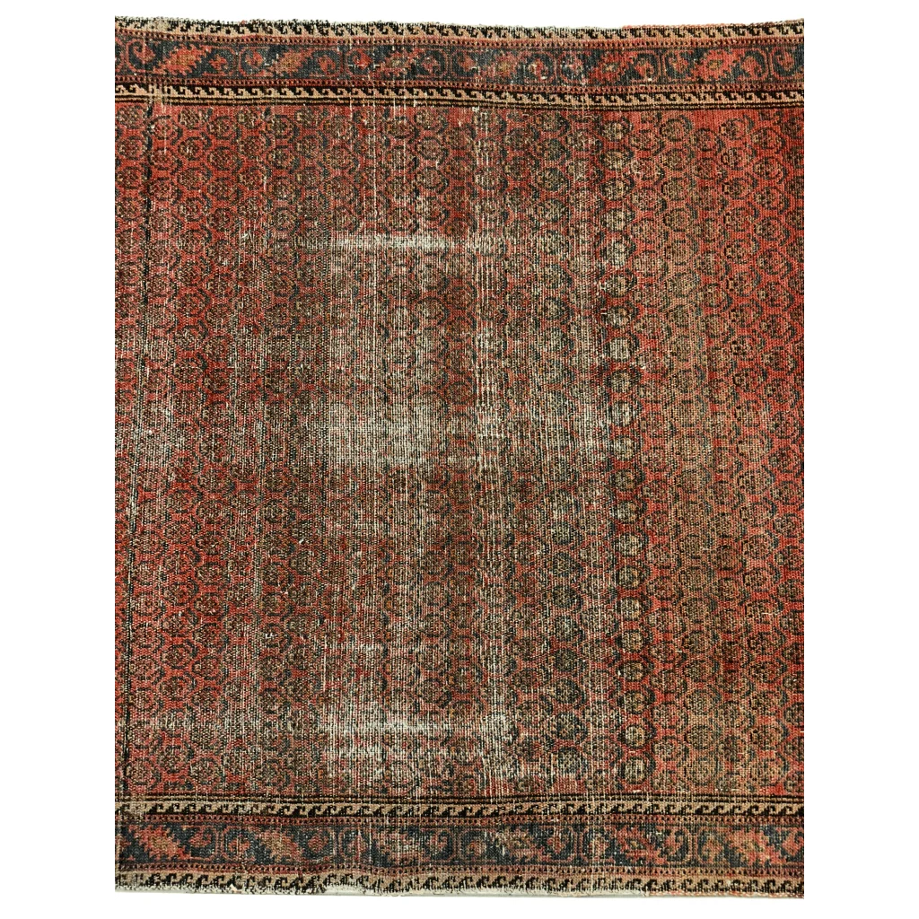 Vintage 1900s Persian wool rug with red black geometric patterns