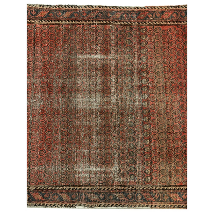 Vintage 1900s Persian wool rug with red black geometric patterns