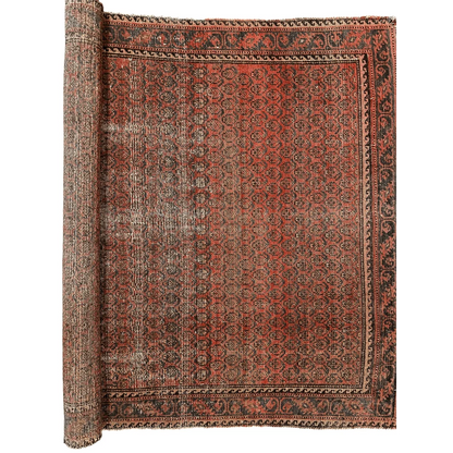 Vintage 1900s Persian wool rug with faded red field and dark borders