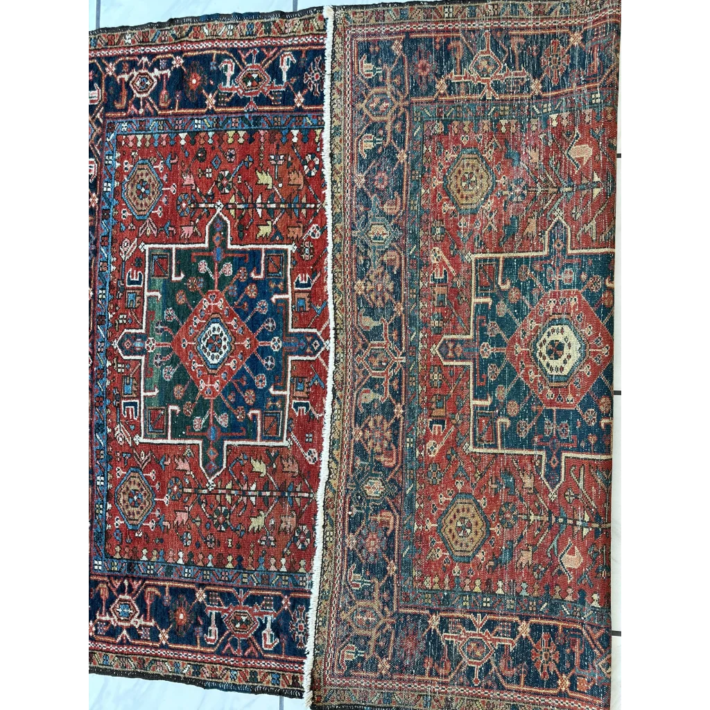 Stunning 1900s Persian Karaja rug with bold red medallion and intricate patterns