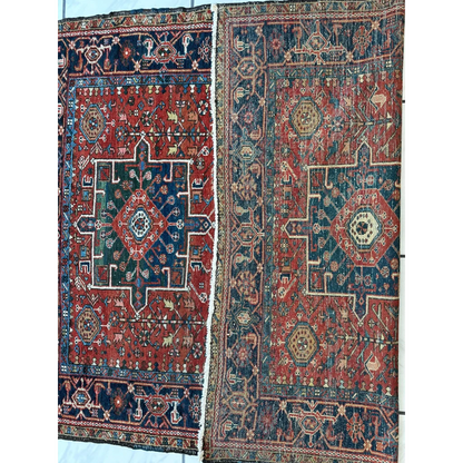Stunning 1900s Persian Karaja rug with bold red medallion and intricate patterns