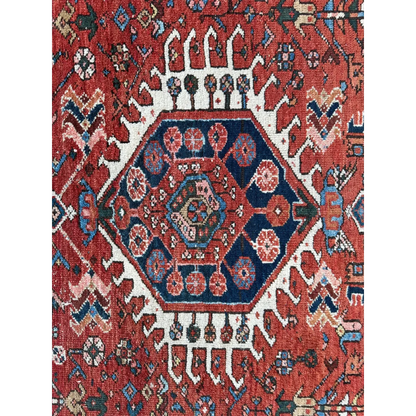 Stunning 1900s Persian Karaja rug with rich red hexagonal medallion