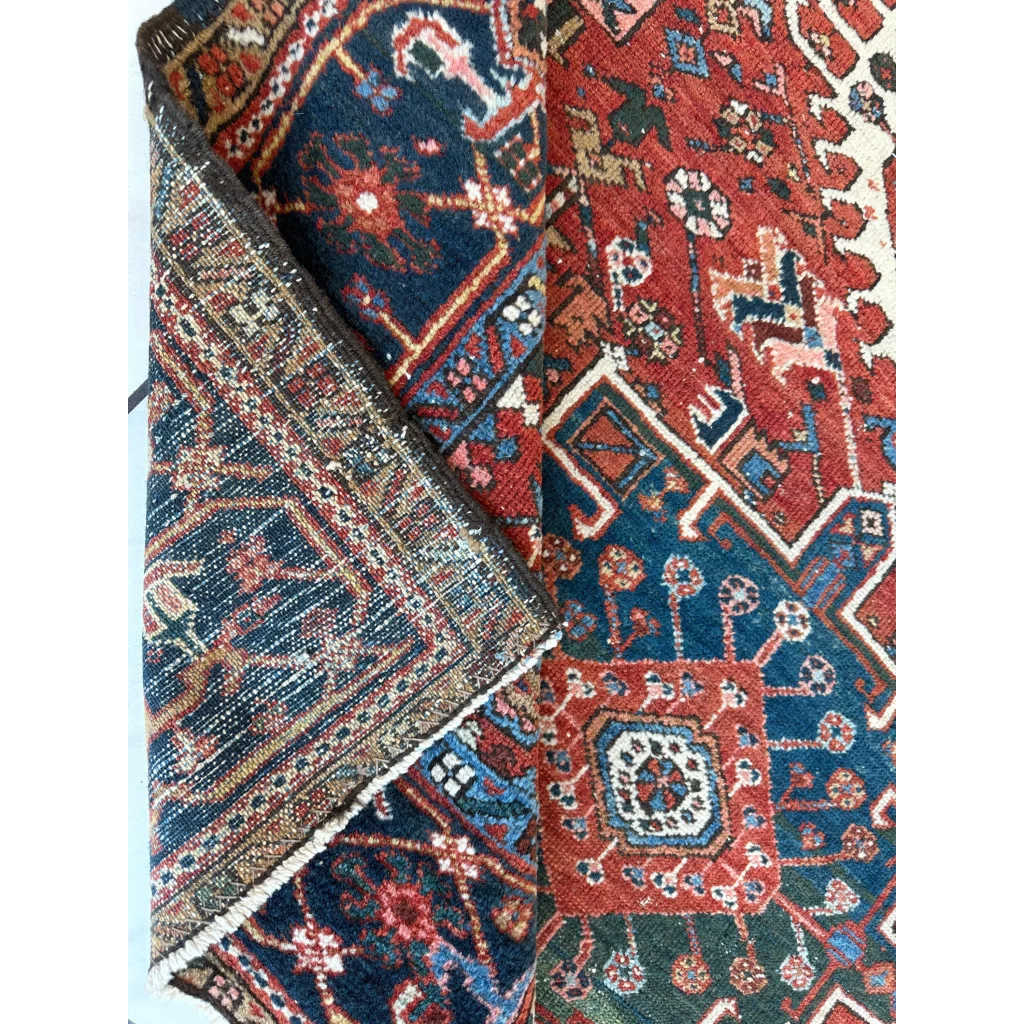 Stunning 1900s Persian Karaja rug with bold red medallion
