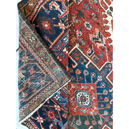 Stunning 1900s Persian Karaja rug with bold red medallion
