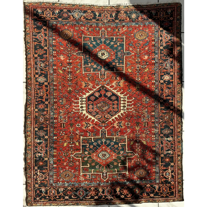 Stunning 1900s Persian Karaja rug with bold red medallion