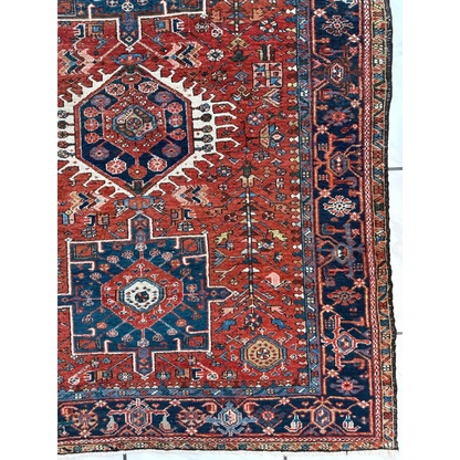 Stunning 1900s Persian Karaja rug with bold red medallion and intricate motifs