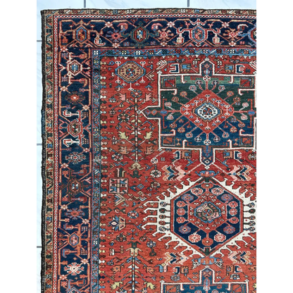 Stunning 1900s Persian Karaja rug with bold red medallion and intricate patterns