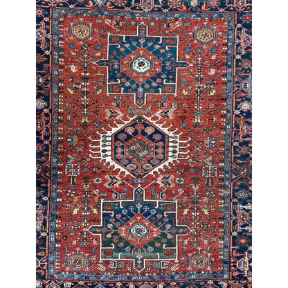 Stunning 1900s Persian Karaja rug with bold red medallion
