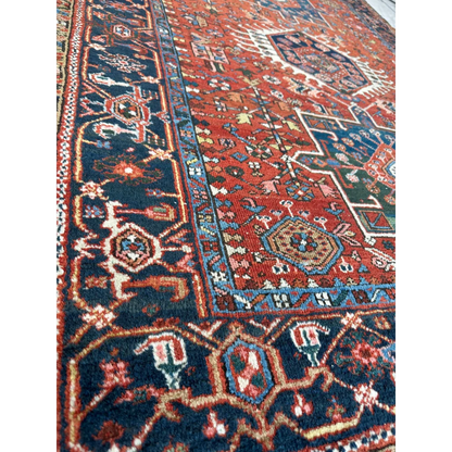 Stunning 1900s Persian Karaja rug with bold red medallion and intricate patterns