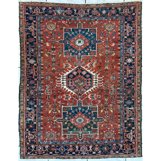 Stunning 1900s Persian Karaja rug with bold red medallion