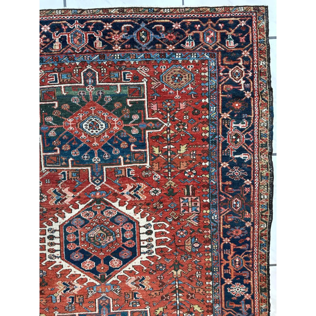 Stunning 1900s Persian Karaja rug with rich red medallion