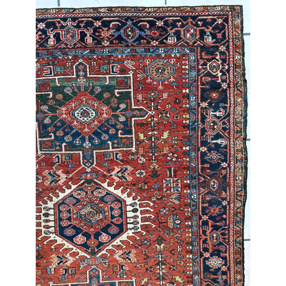 Stunning 1900s Persian Karaja rug with rich red medallion