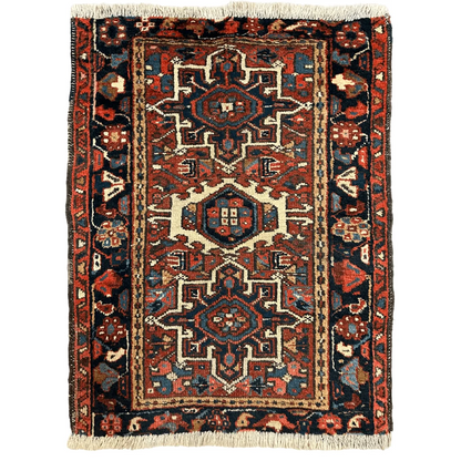 Stunning 1900s Persian Karaja rug in red navy medallion