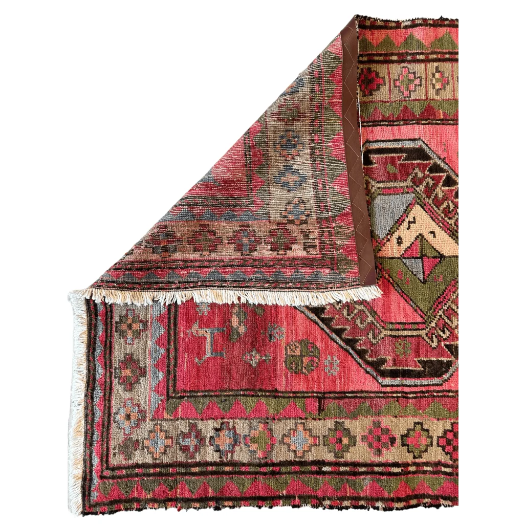 Vintage 1910s Caucasian runner rug with natural dyes and geometric art