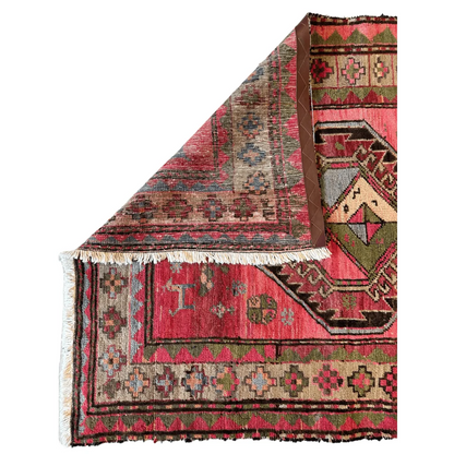 Vintage 1910s Caucasian runner rug with natural dyes and geometric art