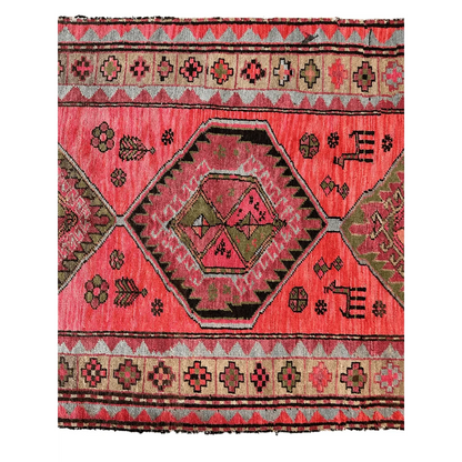 Antique 1910s Caucasian runner, border detail with geometric floral patterns, vibrant natural dyes