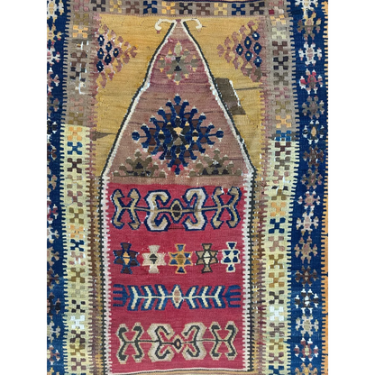 Antique 1920s Anatolian Turkish wool prayer rug with bold geometric patterns