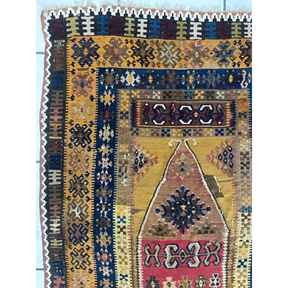 Stunning 1920s antique Anatolian wool prayer rug in vibrant Kutch style