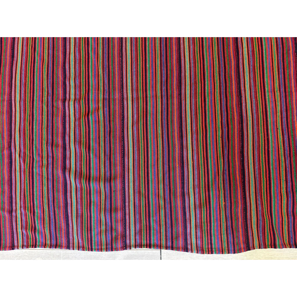 Vibrant antique Persian square rug with bold multicolored stripes