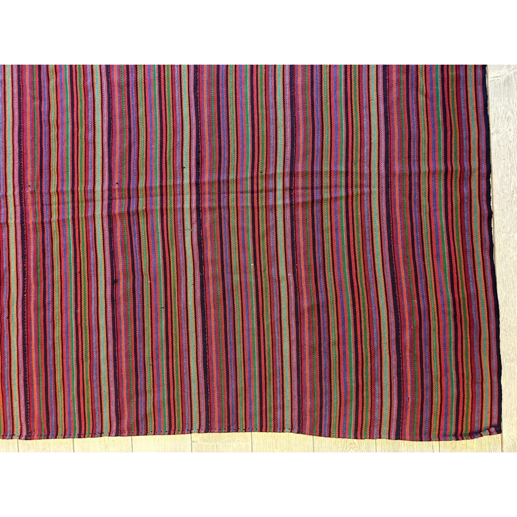 Vibrant 1920s antique Persian square rug with bold striped patterns