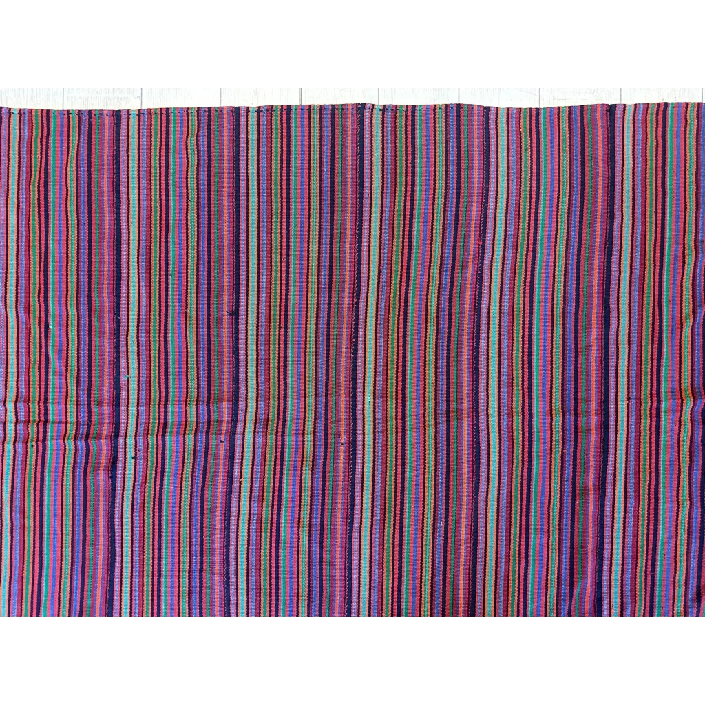 Vibrant 1920s antique Persian square rug with bold striped purples and pinks