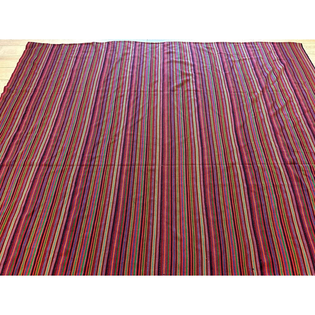 Vibrant antique Persian square rug with bold multicolored stripes