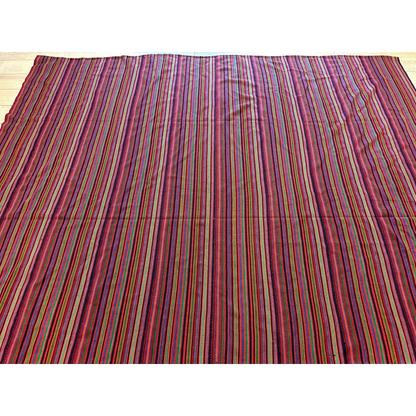 Vibrant antique Persian square rug with bold multicolored stripes