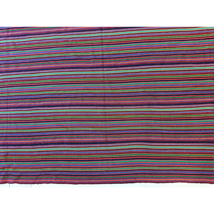 1920s Persian Jajim flatweave rug, close-up of bold purple and pink vertical stripe design
