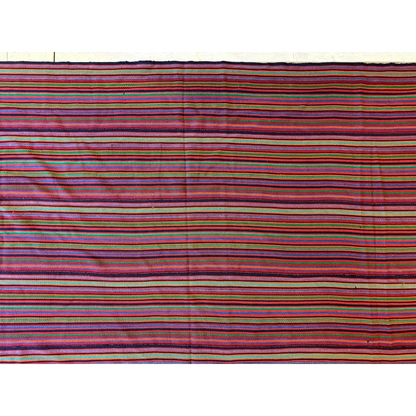 Vibrant 1920s antique Persian square rug with bold striped purples and greens