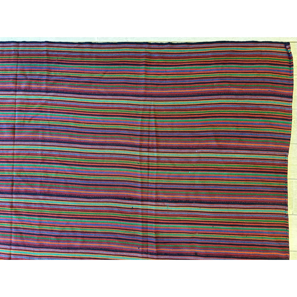 Stunning 1920s antique Persian square rug in bold purple, green, red, brown stripes