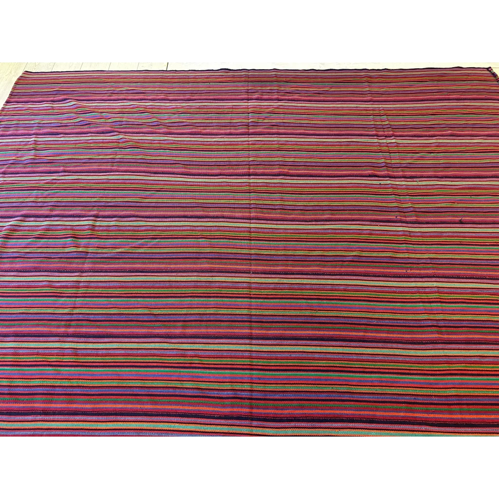Stunning 1920s antique Persian square rug with bold red, purple, beige stripes