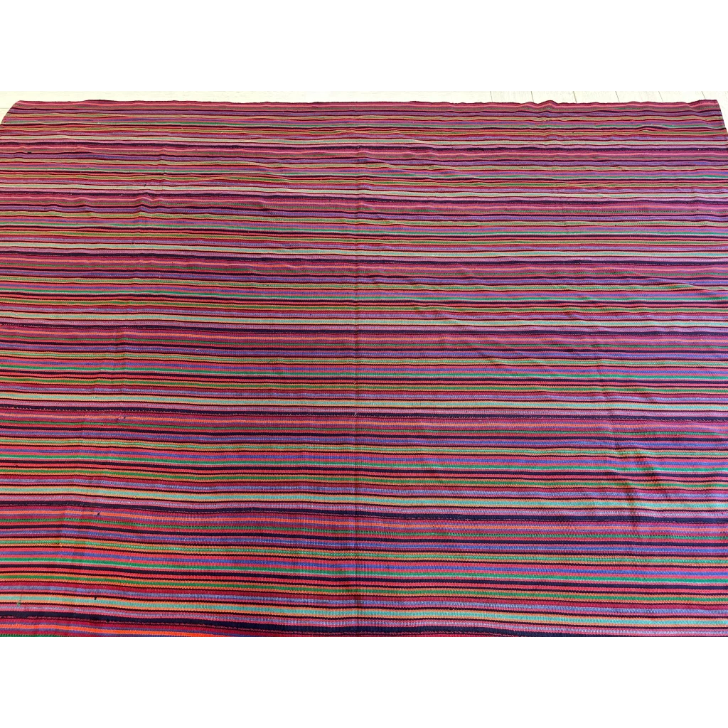 Stunning 1920s antique Persian square rug with bold striped weave