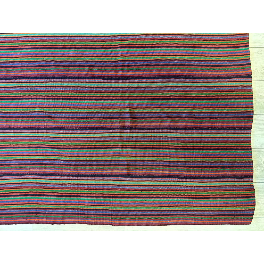 Vibrant 1920s antique Persian square rug with bold striped earthy tones