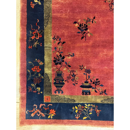 Vintage Chinese art deco rug with floral vase patterns