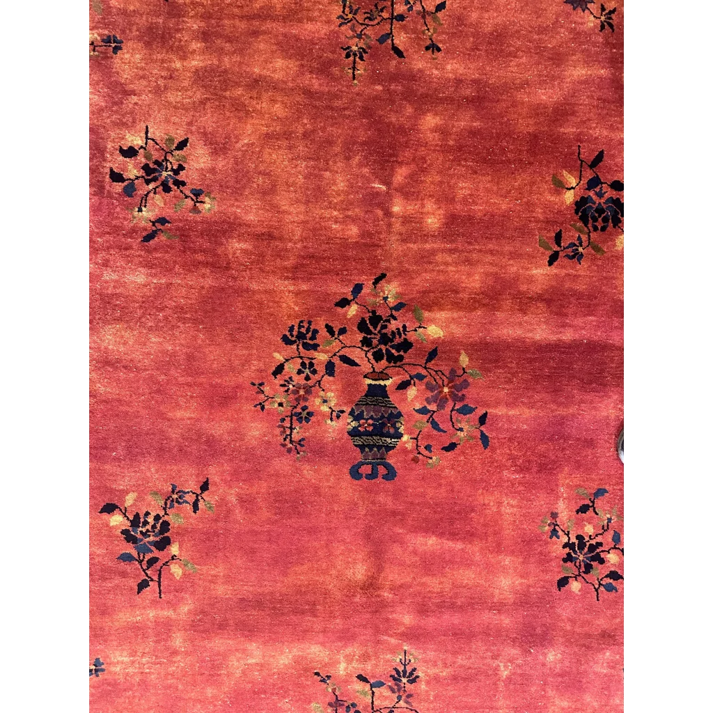 Stunning 1920s Chinese art deco rug with floral vase design