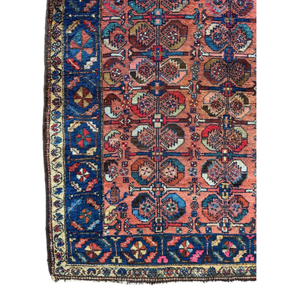 Rare antique 1920s Hamedan Enjelas rug from Persia, border detail with geometric floral motifs