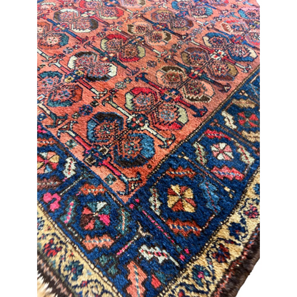 1920s Persian Hamedan Enjelas rug, vibrant floral patterns in pink and natural dye colors