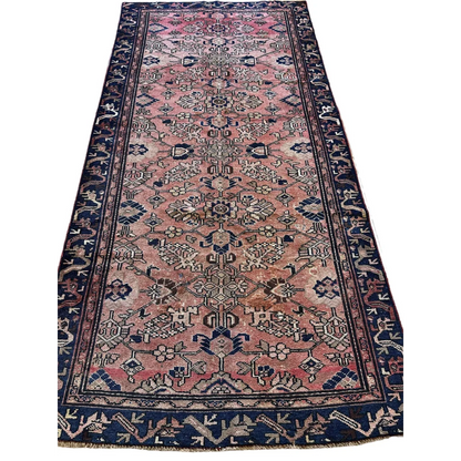 Stunning 1930s Persian Lilihan runner in faded pink and navy