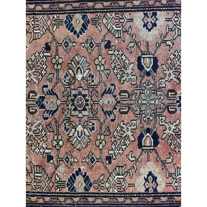 Stunning 1930s Persian Lilihan runner in faded pink and navy with intricate patterns