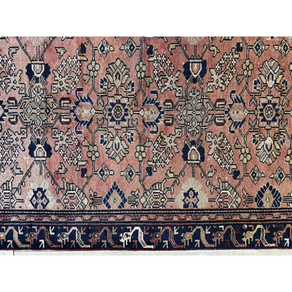 Vintage 1930s Persian Lilihan runner in faded pink and navy geometric patterns