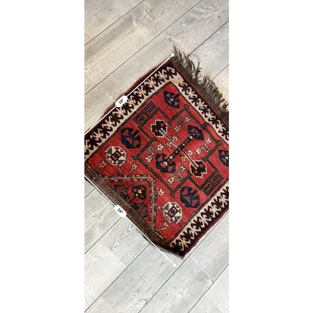 Vintage 1950s Persian tribal bagface rug with geometric designs in natural wool